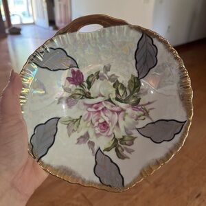 Vintage Trimont Ware Bowl w/Gold Trim & Floral Pattern, Iridescent Japan 8"